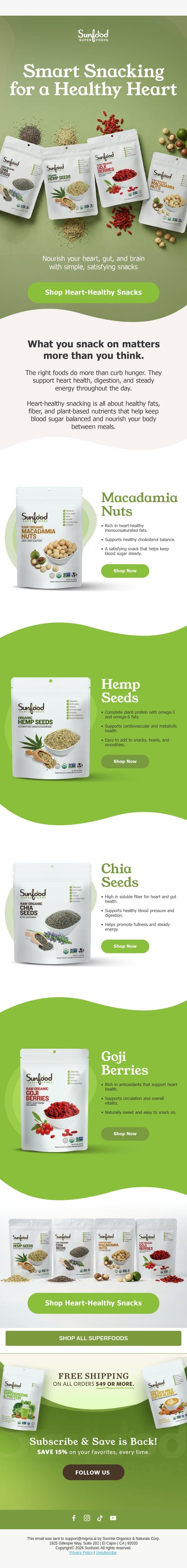 Superfoods for Heart Health! ❤️ email from Sunfood screenshot