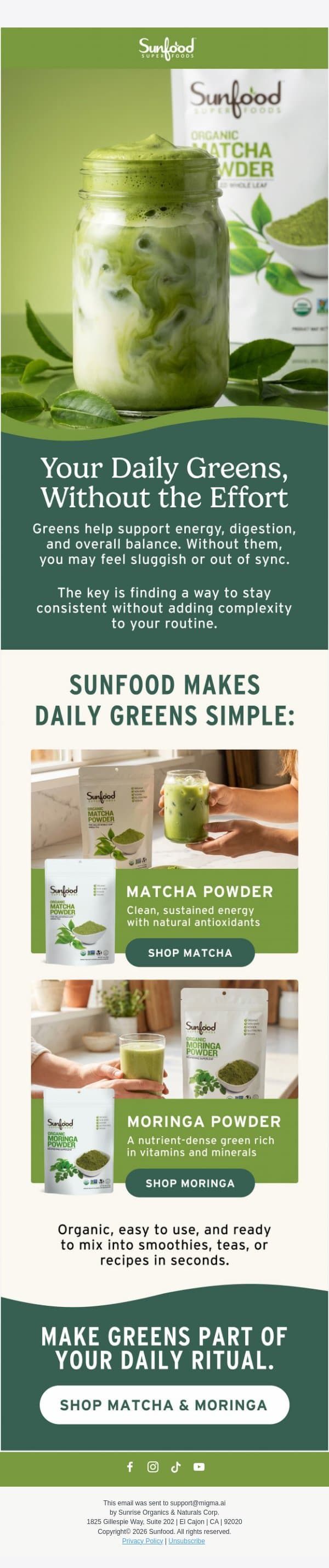 Daily Greens Made Simple 🌿 email from Sunfood screenshot