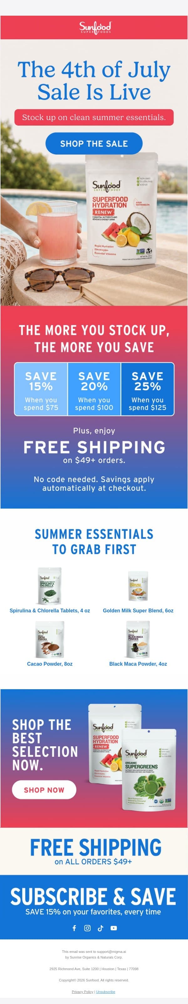4th of July Savings Are Here 🎇 email from Sunfood screenshot
