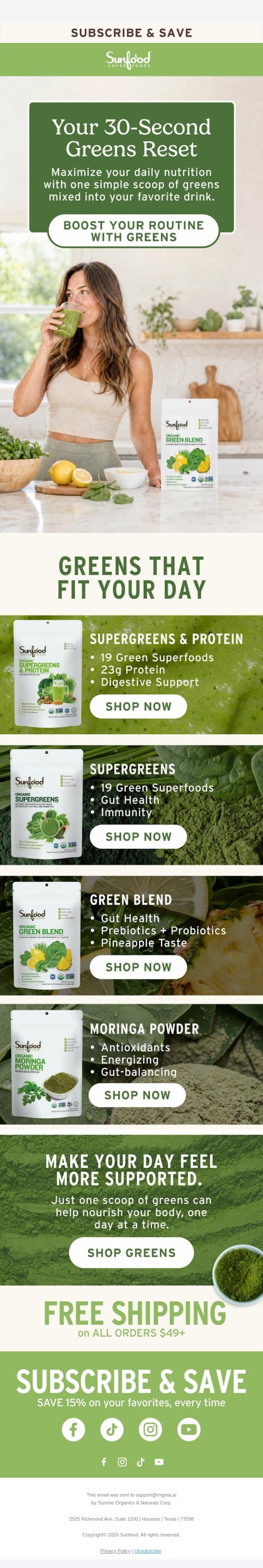 Your fresh start begins with greens email from Sunfood screenshot