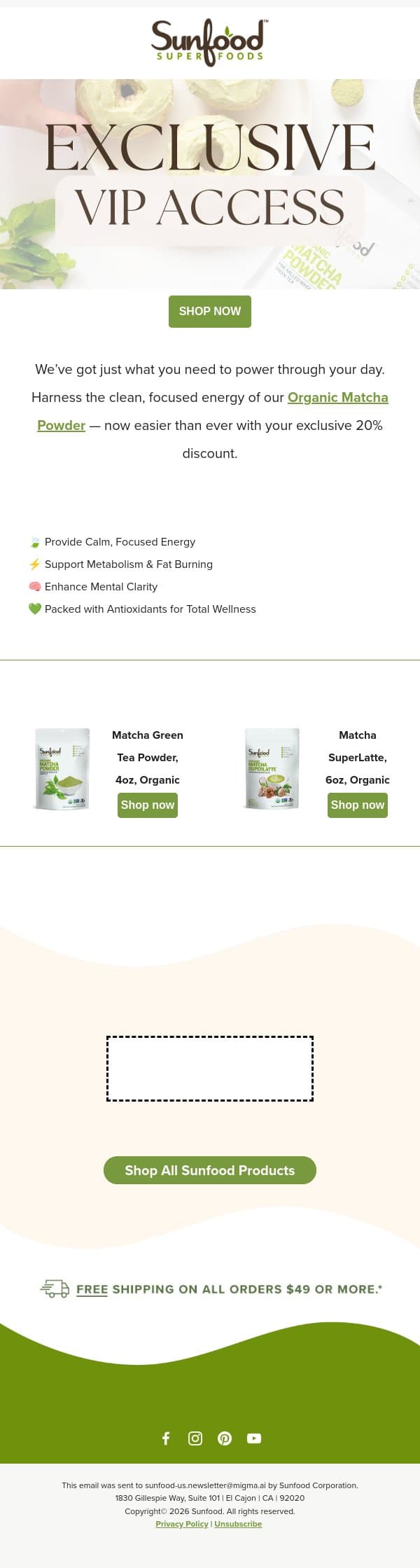 Discover The Wonders Of Matcha & Save! email from Sunfood screenshot
