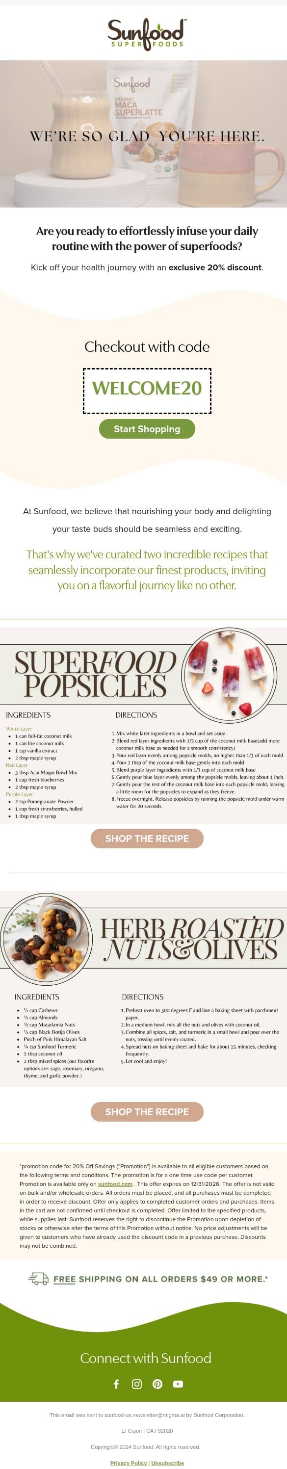 Unlock Your Exclusive 20% Off Deal! 🎉 email from Sunfood screenshot