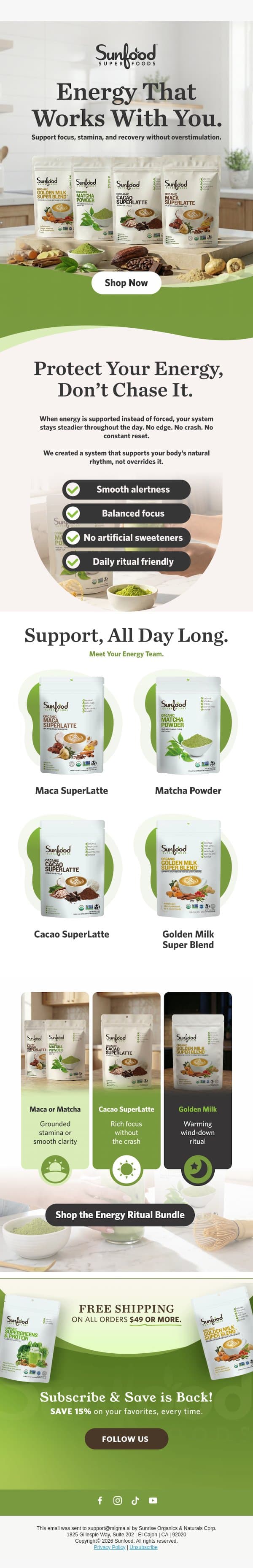 Coffee Free Ways To Revitalize Your Routine! email from Sunfood screenshot
