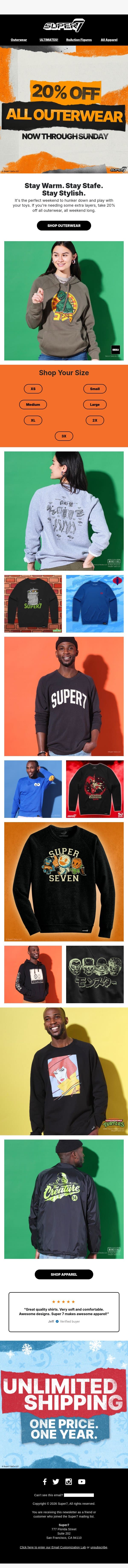 Stay Warm. Bundle Up. Save. email from Super7 screenshot