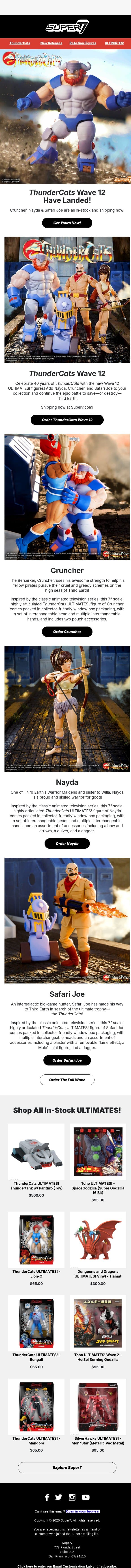 Cruncher has landed! email from Super7 screenshot