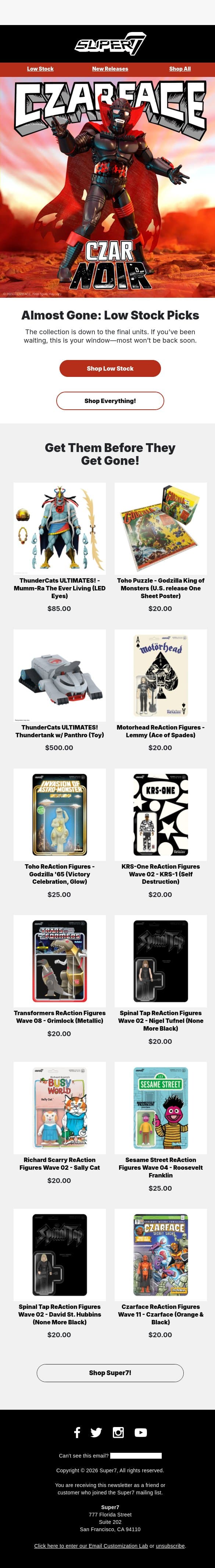 Going... Going... email from Super7 screenshot