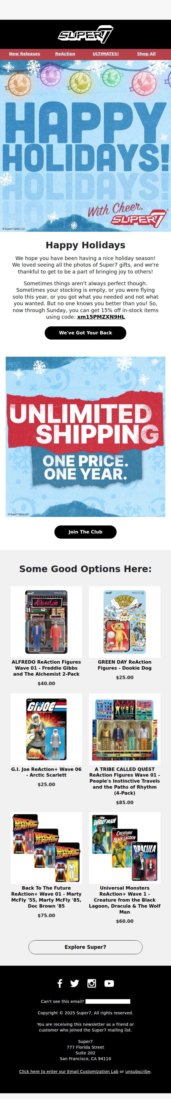 Happy Holidays From Super7! email from Super7 screenshot