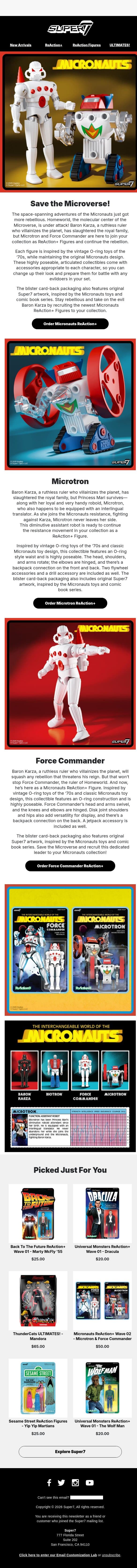 Save the Microverse now! email from Super7 screenshot