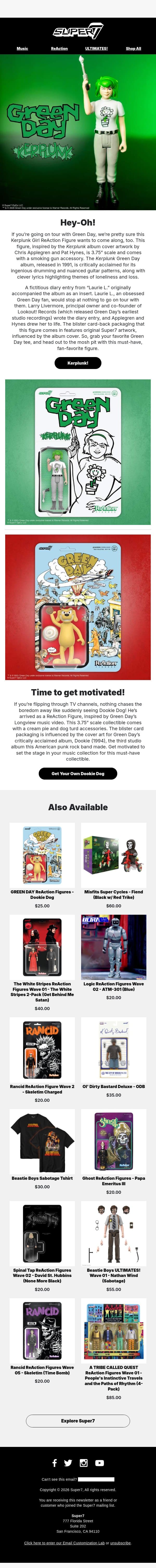 Kerplunk! email from Super7 screenshot