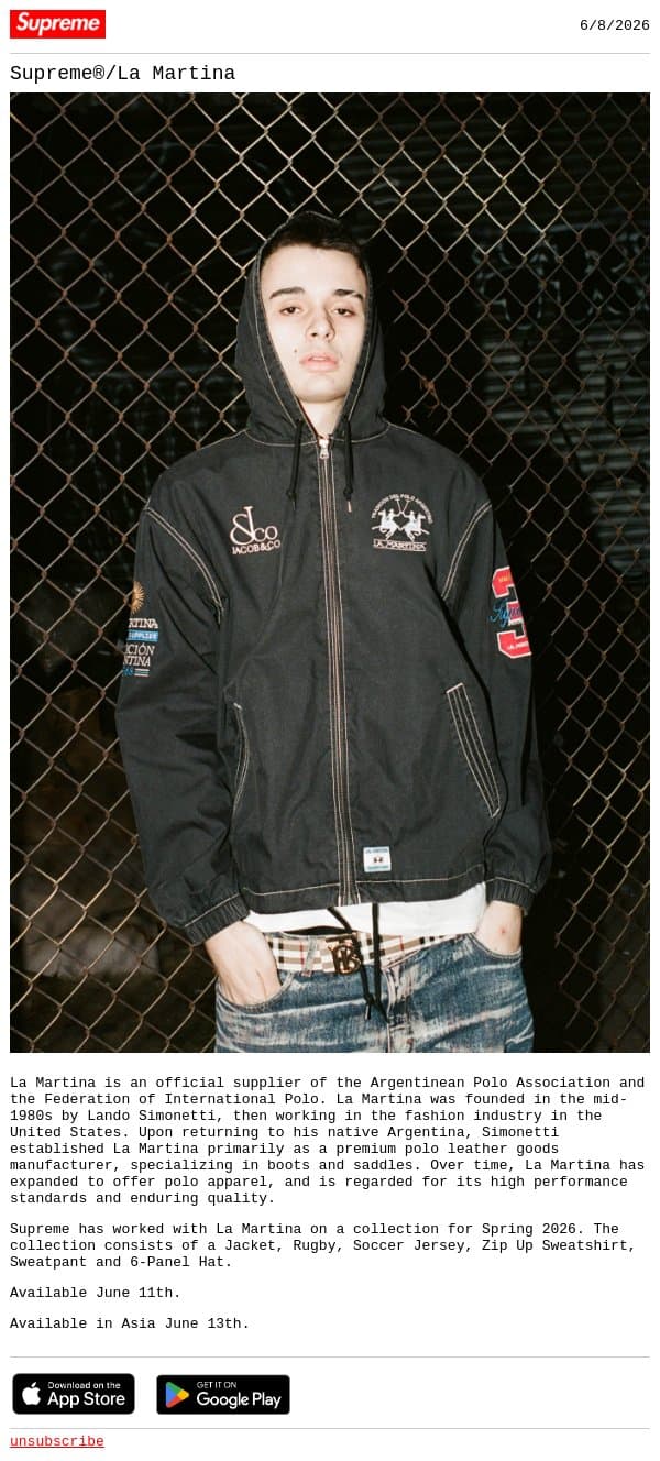 Supreme®/La Martina email from Supreme screenshot