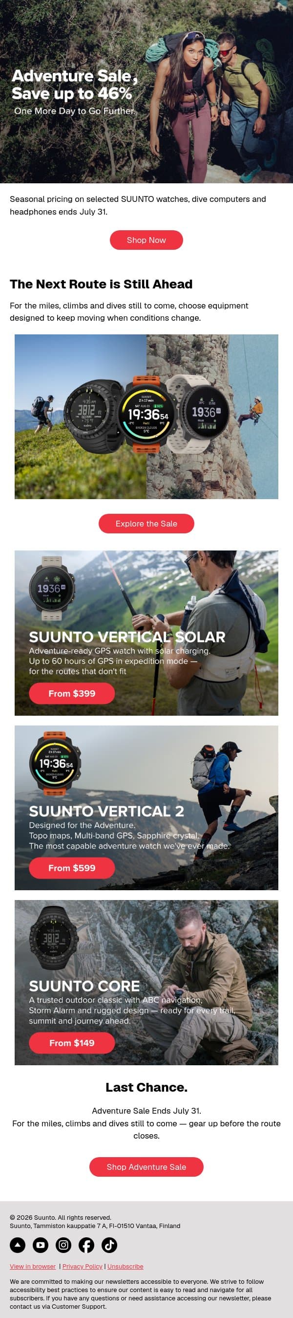 One More Day to Explore Adventure Sale email from Suunto screenshot