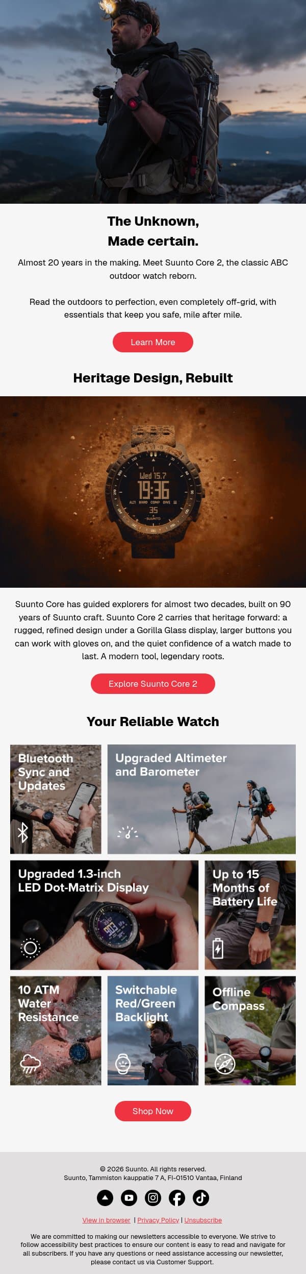 The Wait Is Over. Suunto Core 2 Is Here. email from Suunto screenshot