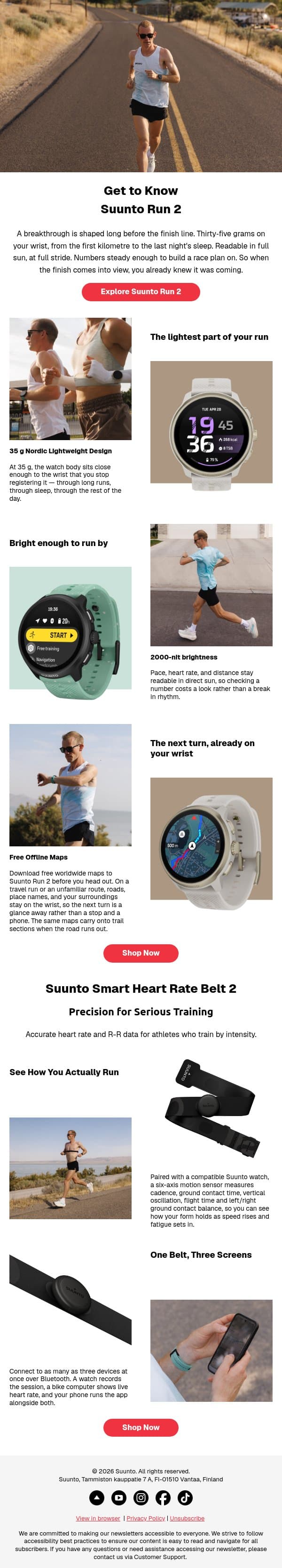 Get to Know Suunto Run 2 and Suunto Smart Heart Rate Belt 2 email from Suunto screenshot