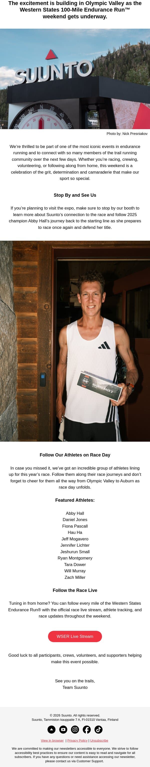 The excitement is building in Olympic Valley as the Western States 100-Mile Endurance Run™ weekend gets underway. email from Suunto screenshot