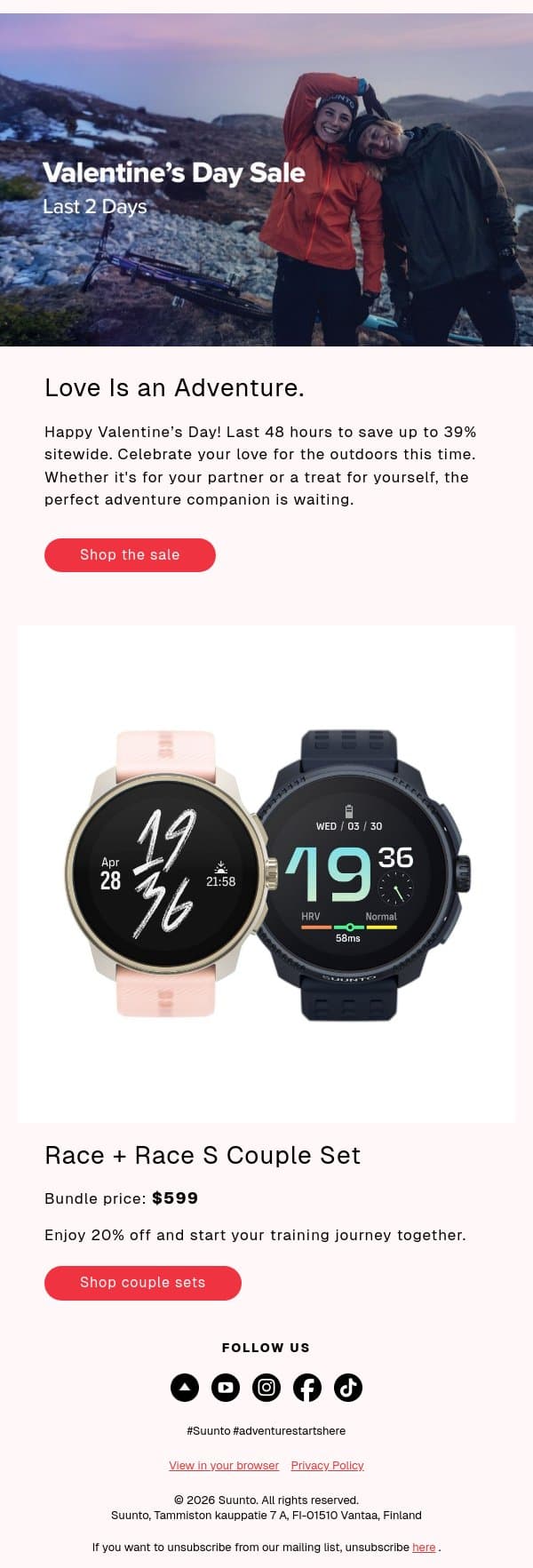 💕Happy Valentine’s Day! email from Suunto screenshot