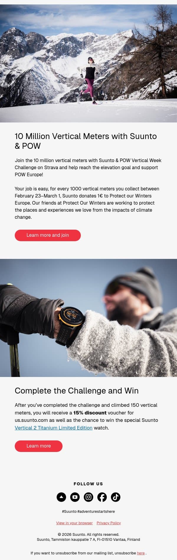 10 Million Vertical Meters with Suunto & POW email from Suunto screenshot