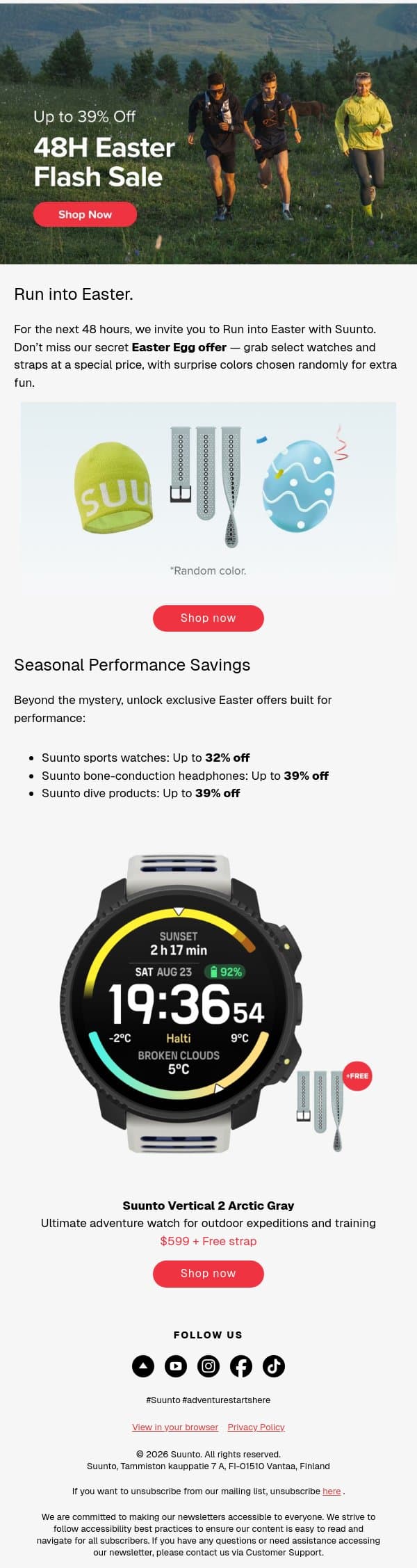 48H Easter Flash Sale — Run into Easter with Suunto email from Suunto screenshot