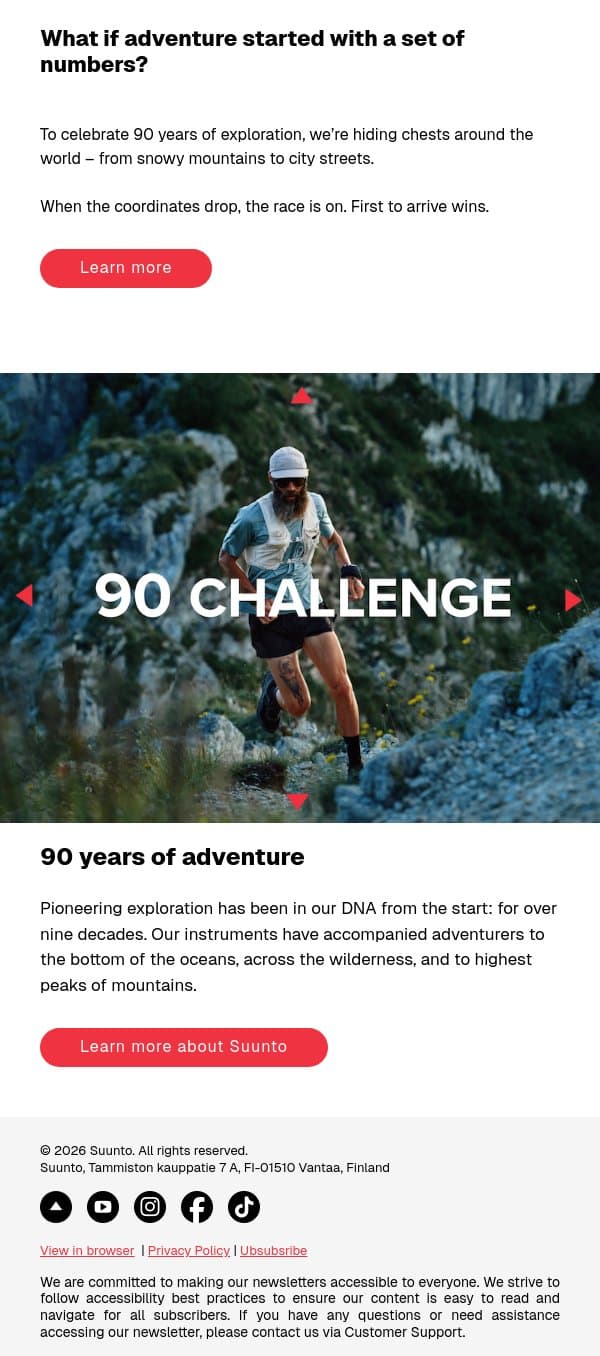 What if adventure started with a set of numbers? email from Suunto screenshot