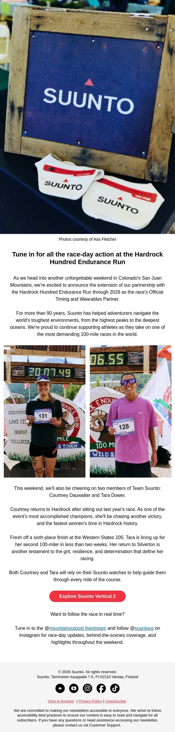 Hardrock Hundred Endurance Run email from Suunto screenshot