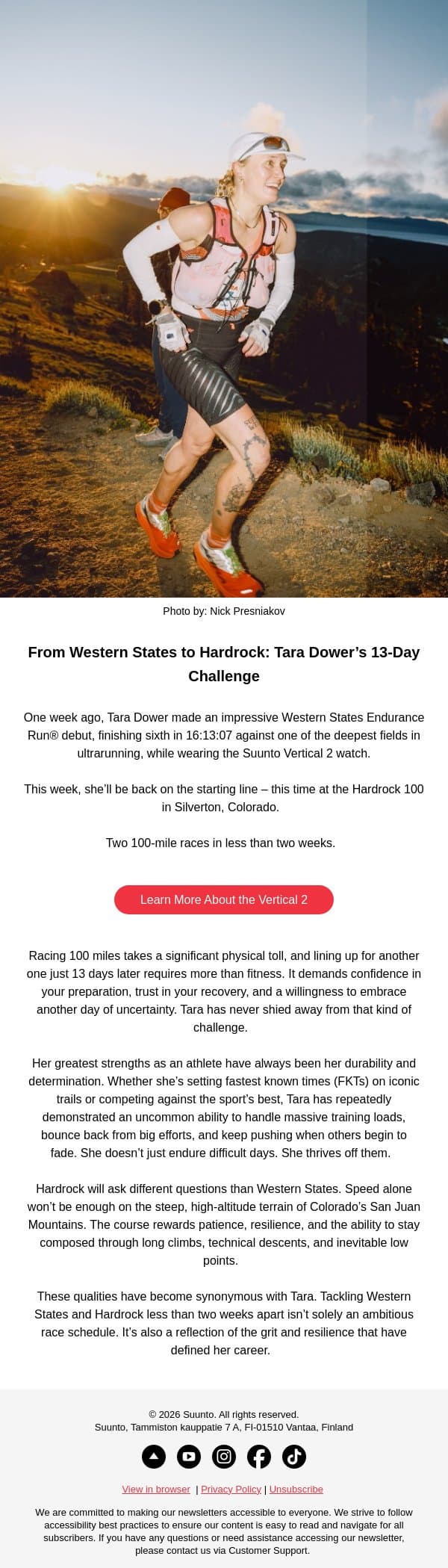 From Western States to Hardrock: Tara Dower’s 13-Day Challenge email from Suunto screenshot