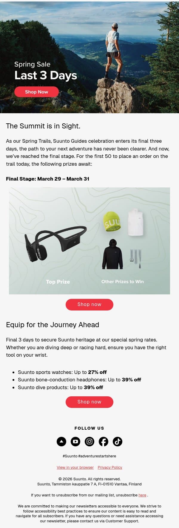 Spring Trails: The Final Ascent Starts Now🌿 email from Suunto screenshot