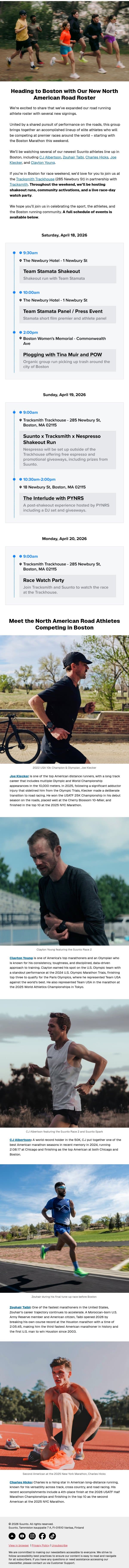 Heading to Boston with Our New North American Road Roster email from Suunto screenshot
