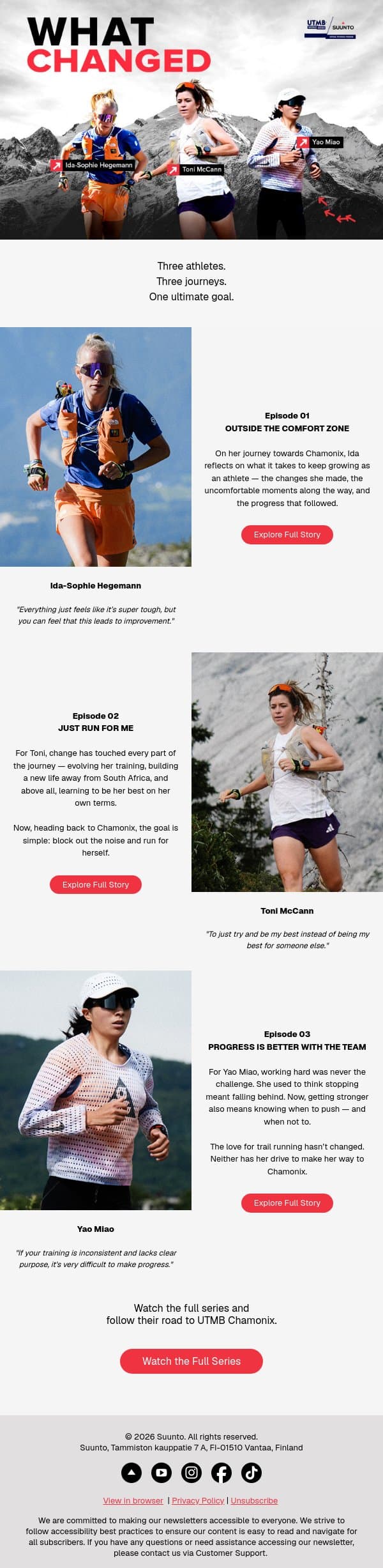 What Changed? UTMB Chamonix is upon us. email from Suunto screenshot