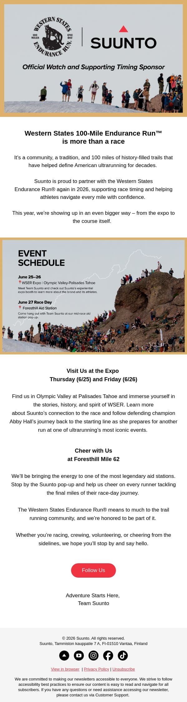 The Western States 100-Mile Endurance Run™ is more than a race. email from Suunto screenshot