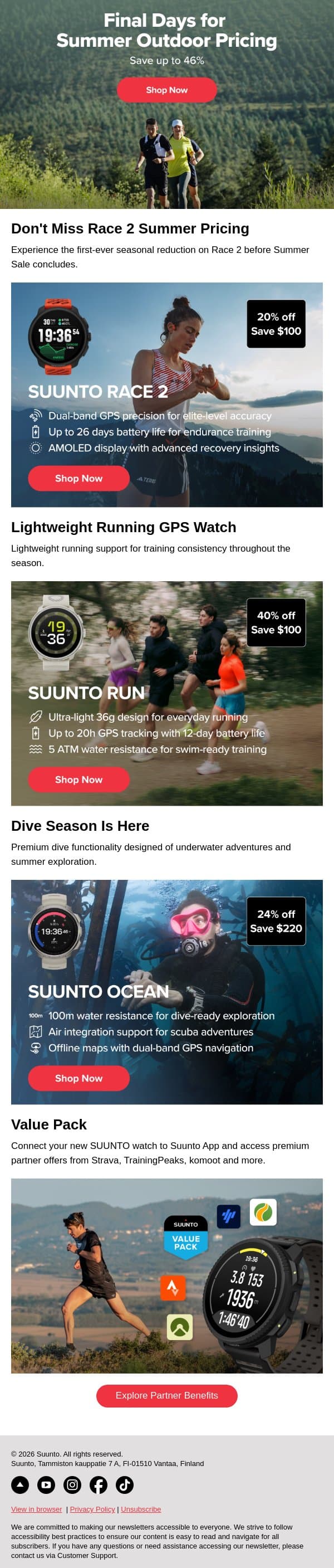 Final Days of the Summer Sale email from Suunto screenshot