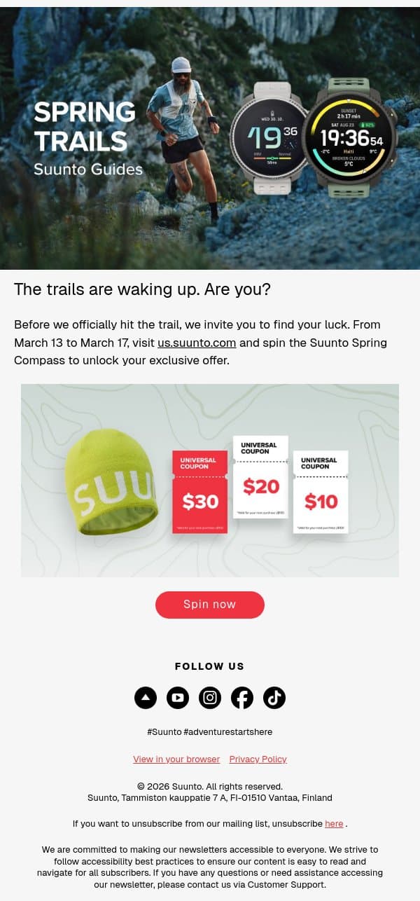 🌿Spring is Here. Join Suunto Spring Trail Kick-Off email from Suunto screenshot