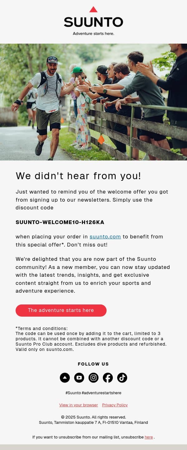 Take an advantage of joining Suunto family🔺 email from Suunto screenshot