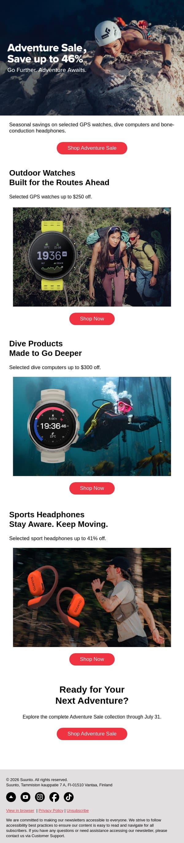 Adventure Sale: Built for the Routes Ahead email from Suunto screenshot