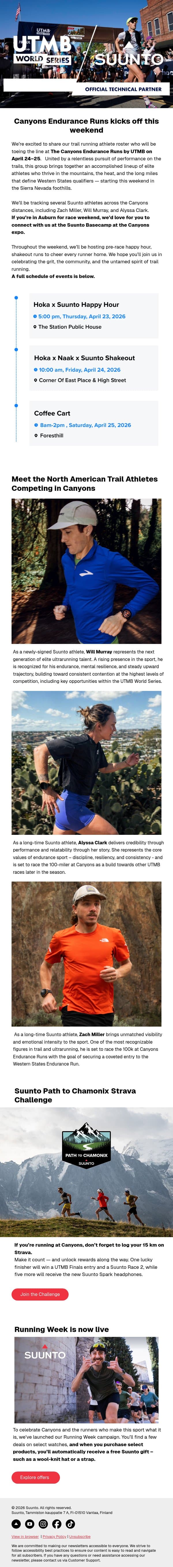Canyons Endurance Runs kicks off this weekend email from Suunto screenshot