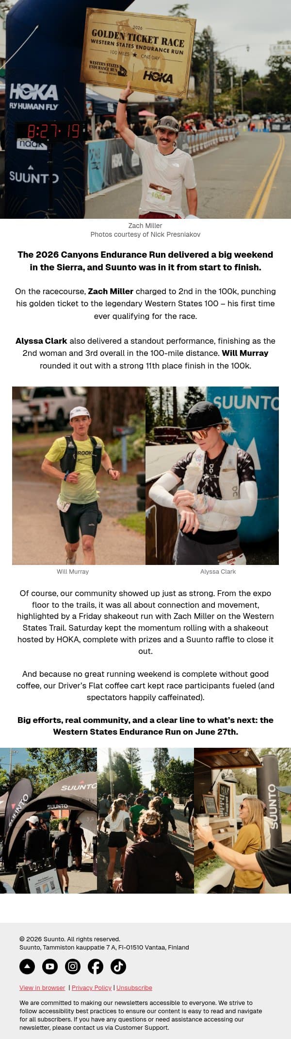 Canyons 2026 Highlights: Podiums, Community & What’s Next email from Suunto screenshot