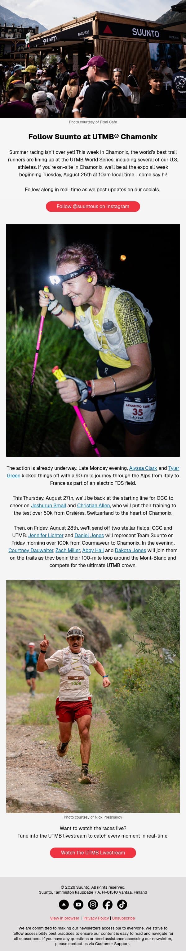 Meet the Suunto Athletes Taking on UTMB® Chamonix email from Suunto screenshot