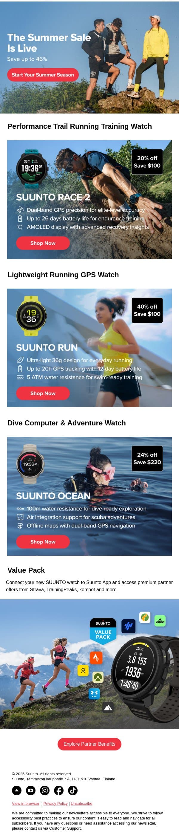 Summer Sale Is Now Live email from Suunto screenshot