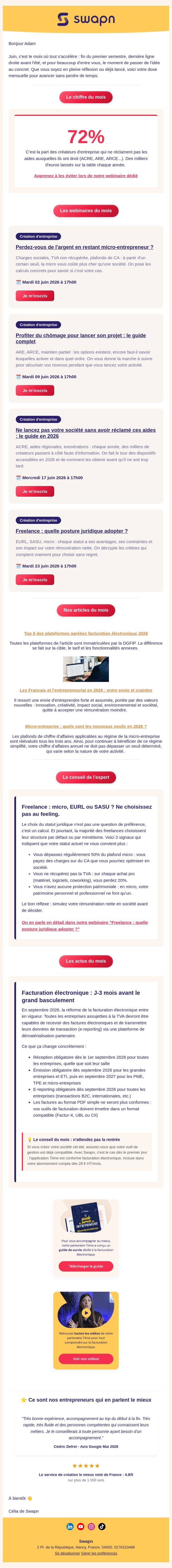 Profitez du début de l'été pour lancer votre projet ! email from Swapn screenshot