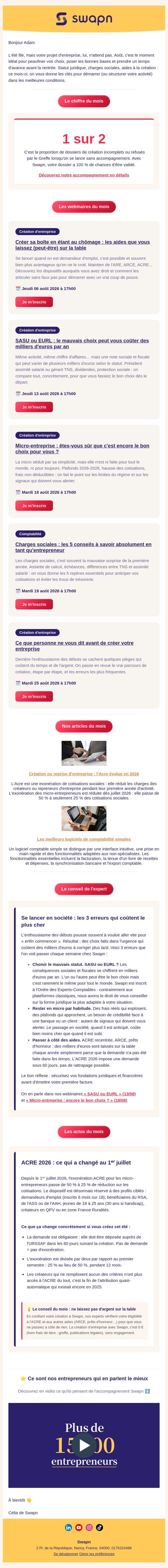 Août 2026 : ce qui change pour les entrepreneurs (et ce qu'il faut anticiper) email from Swapn screenshot
