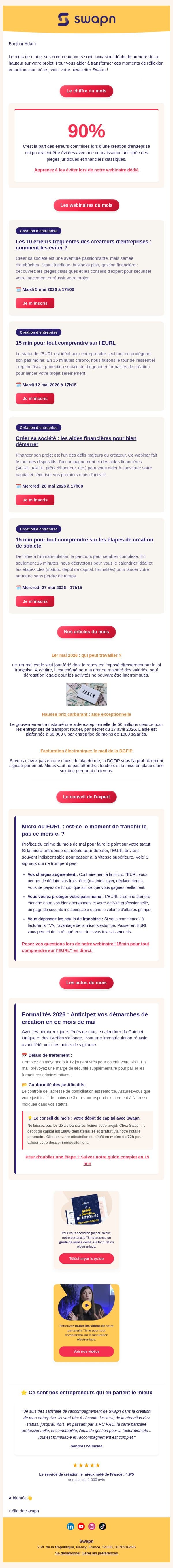Le récap' express d'avril pour vous lancer sans stress email from Swapn screenshot