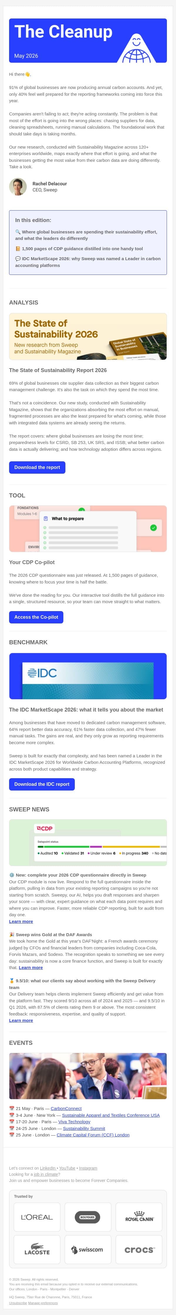 42% of businesses are already cutting costs through sustainability email from Sweep screenshot