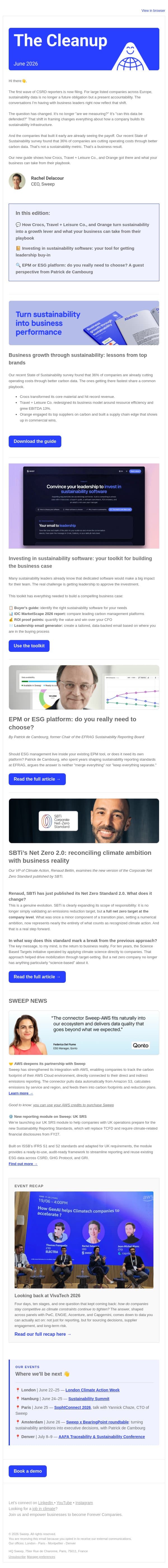 How leading companies turn carbon data into business value email from Sweep screenshot