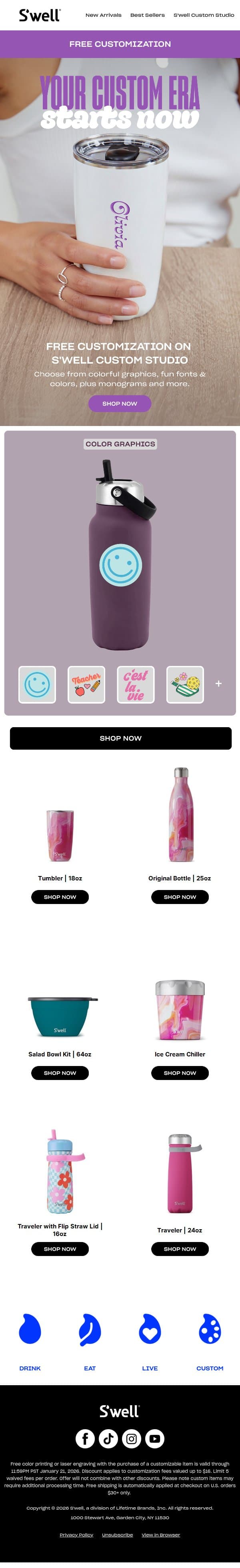 Free Customization Is Happening Now email from S'well screenshot