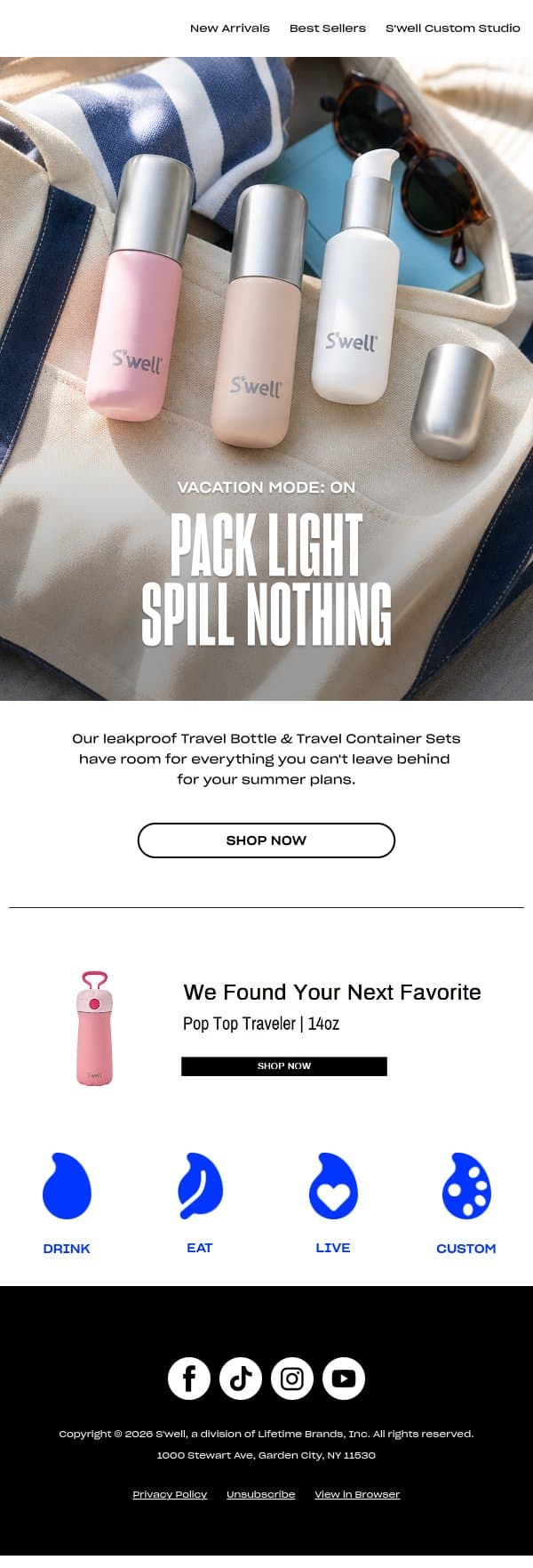 Leakproof, Travel-Ready, Summer-Approved email from S'well screenshot