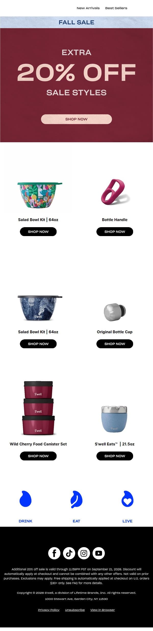 Take An Extra 20% Off Sale Styles email from S'well screenshot