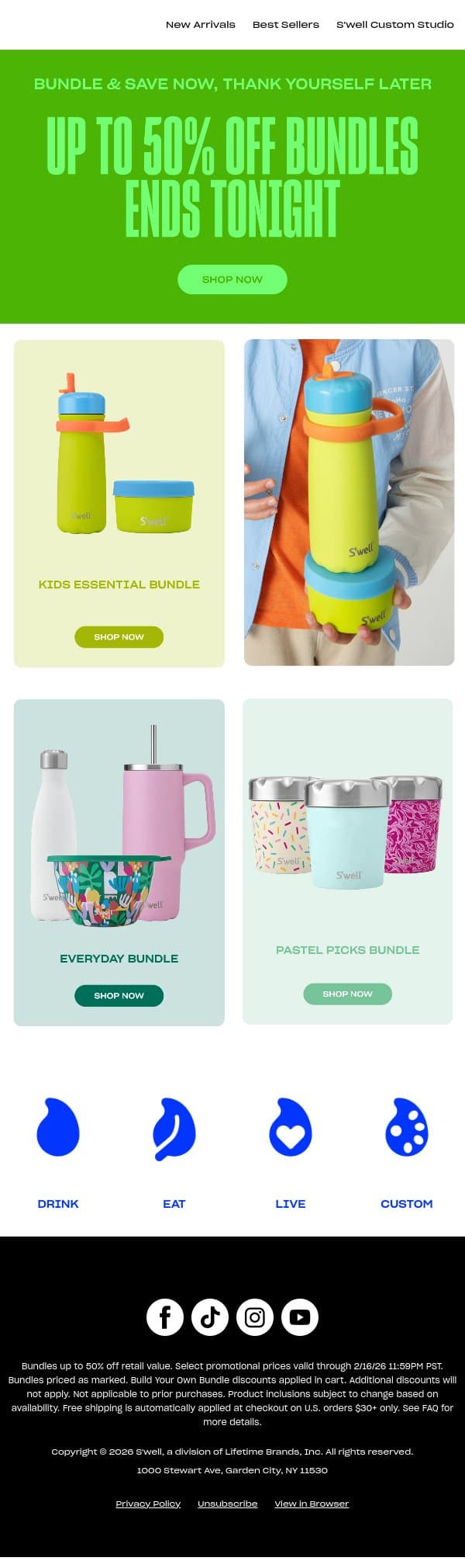 Final Hours: Up To 50% Off Bundles email from S'well screenshot