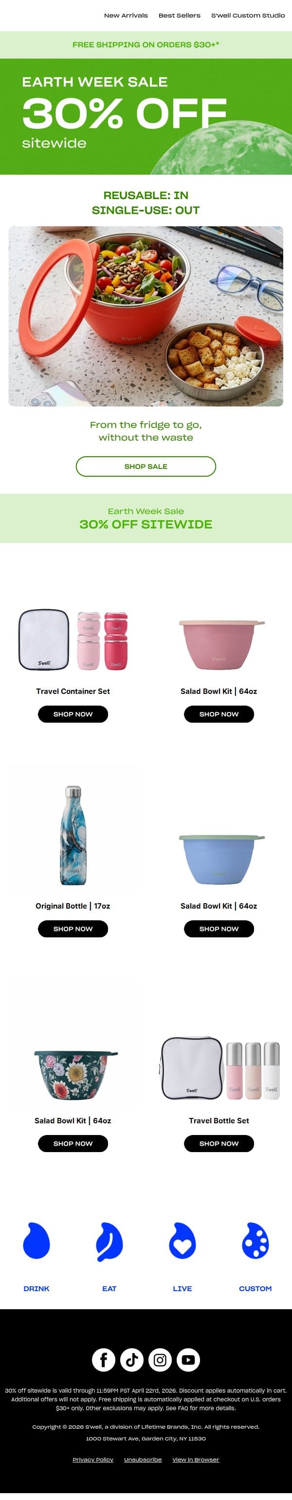 Ditch Plastic. Here's 30% Off To Get You Started email from S'well screenshot