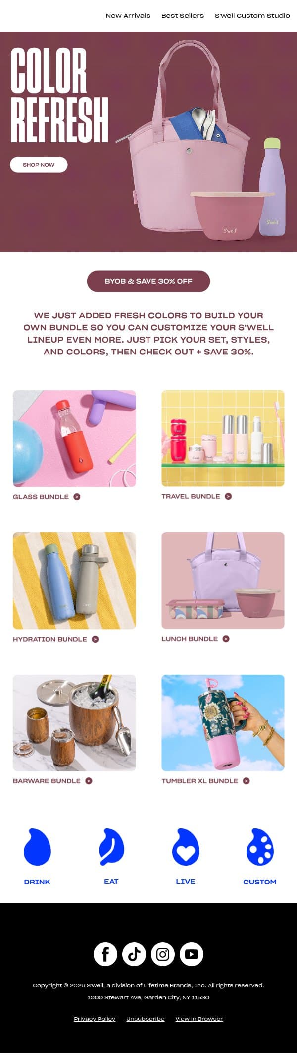 Customize Your Bundle With New Colors email from S'well screenshot