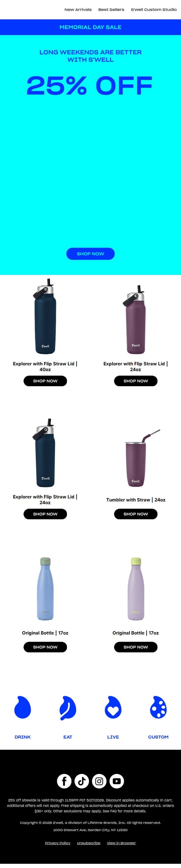 Start Your Long Weekend Early With 25% Off Sitewide email from S'well screenshot