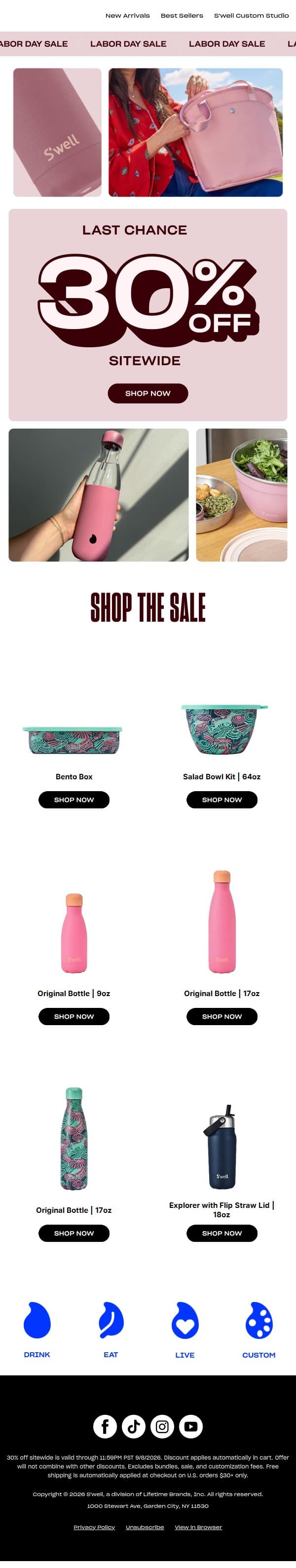 The Labor Day Sale Ends Today email from S'well screenshot