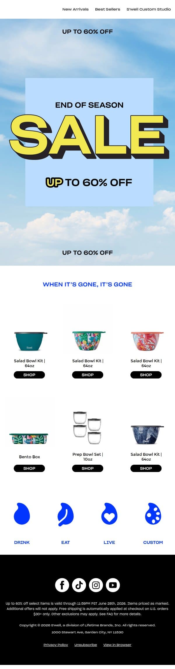 These S'wells Are Going Fast: Up To 60% Off email from S'well screenshot
